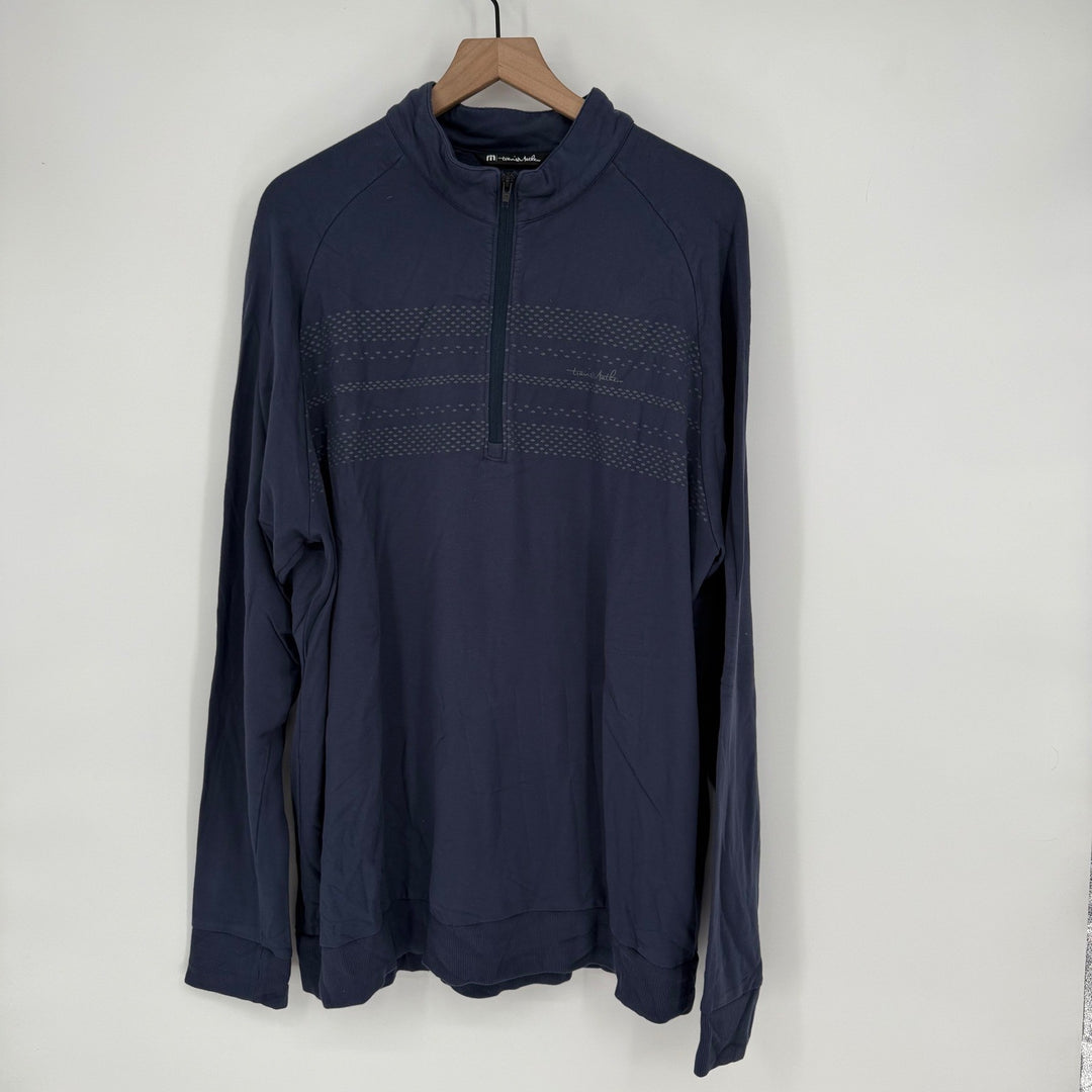 Travis Mathew Navy Blue Quarter Zip Pullover Athletic Shirt Mens XXL Long Sleeve