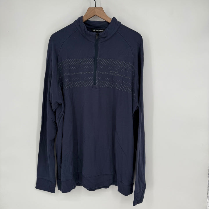 Travis Mathew Navy Blue Quarter Zip Pullover Athletic Shirt Mens XXL Long Sleeve