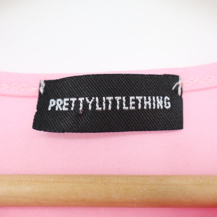 PrettyLittleThing T-Shirt Bodysuit Womens 6 Pink Stretch Long Sleeve Crew Neck