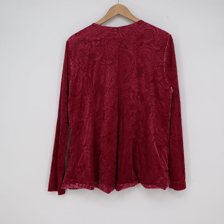 Torrid Womens Plus Size 1 Burgundy Red Velvet Paisley Open Front Cardigan Jacket
