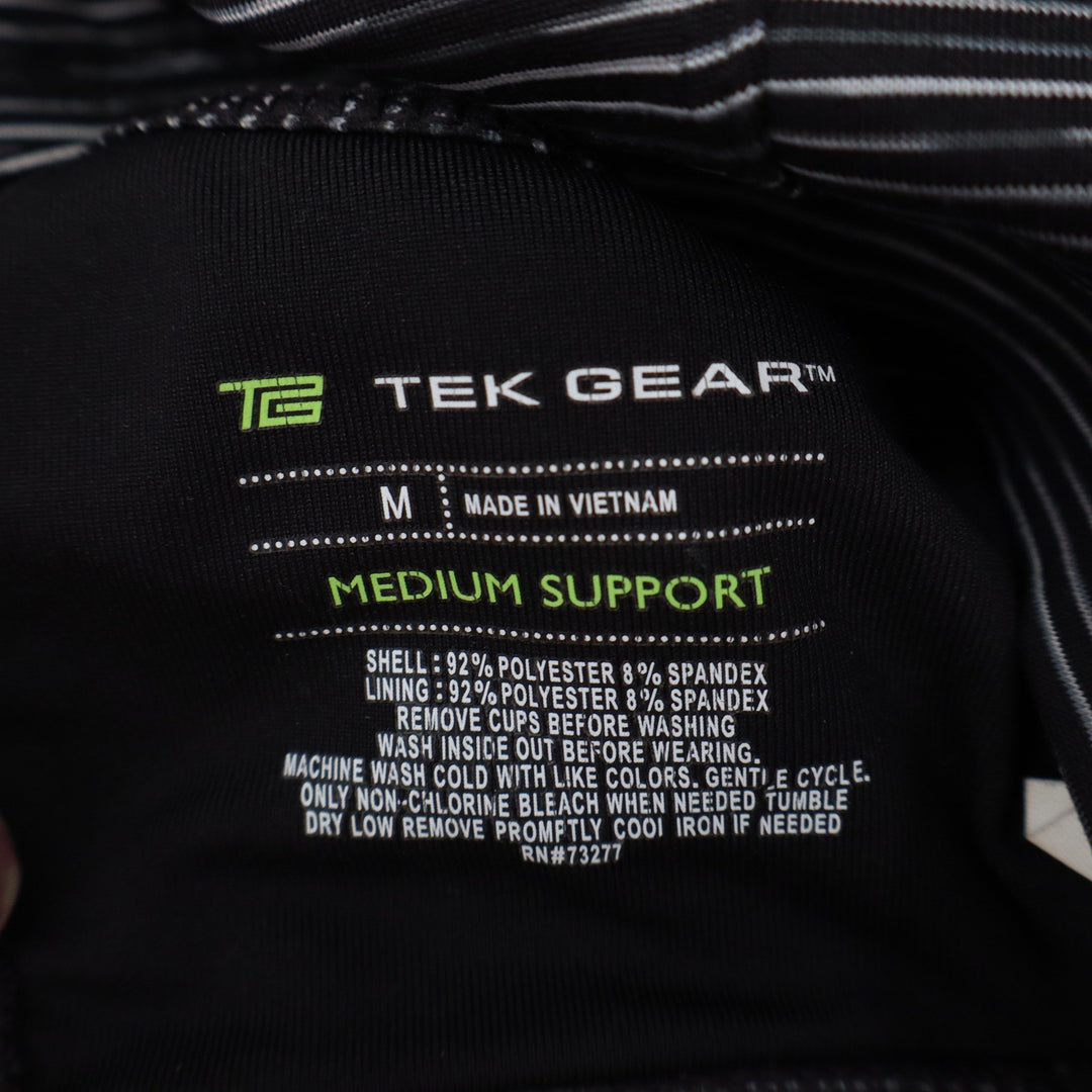 Tek Gear Womens Medium Support Racerback Striped Sports Bra Black White Size M