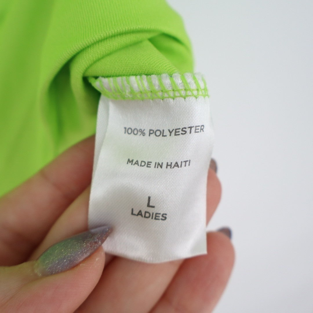 Opna T Shirt Womens Large Neon Green V Neck Short Sleeve Active Wear Pullover