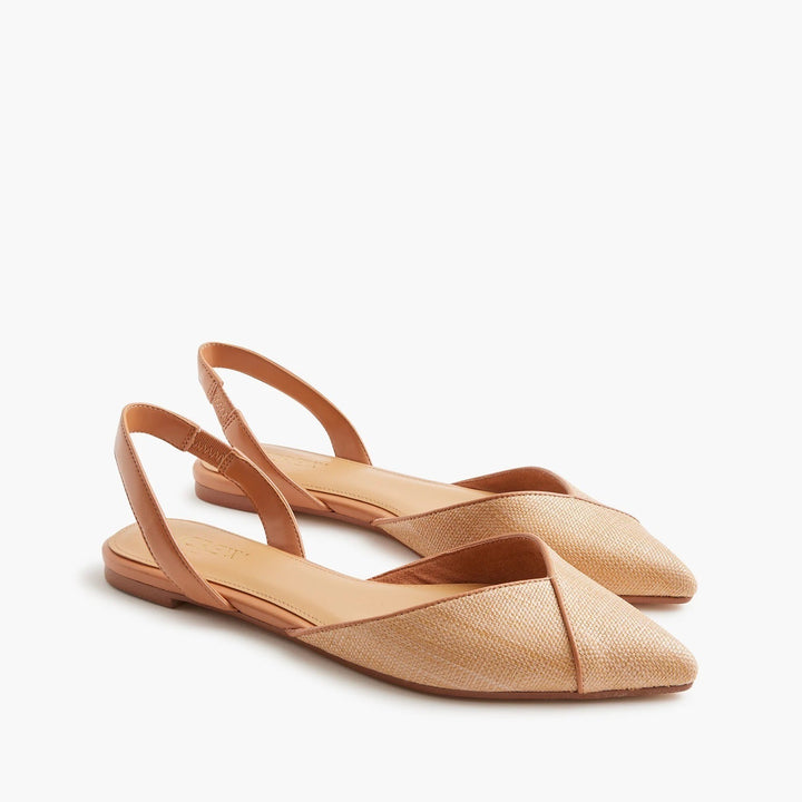 J.Crew Woven Straw Slingback Pointed Toe Flats Tan Women's Shoes Size 12