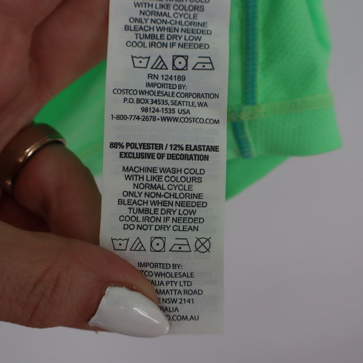 Kirkland Signature Womens Neon Green Striped Active Tee V-Neck Shirt Small