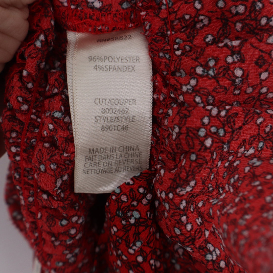 Max Studio Red Floral Smocked Waist Wide Leg Jumpsuit Sleeveless Small