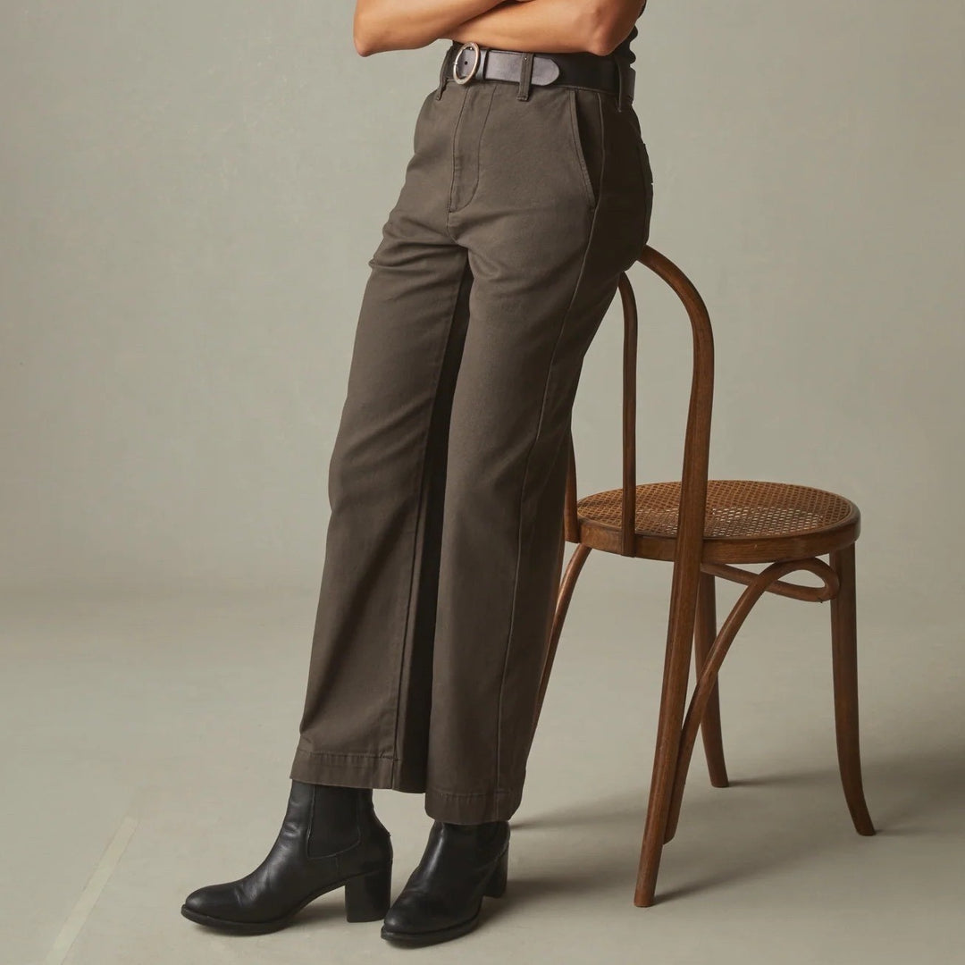 American Giant Ankle Pants Womens 12 Brown Cotton Stretch Wide Leg Streetwear