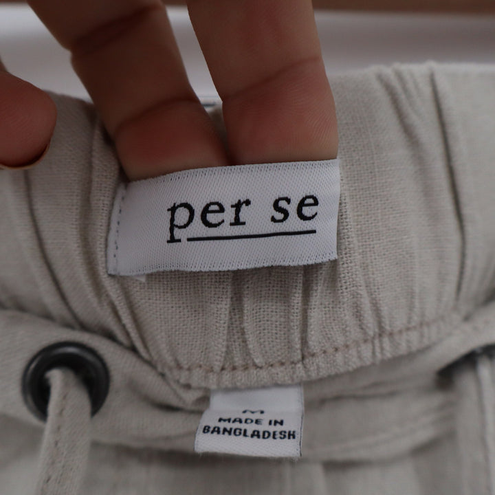 Per Se Womens Linen Blend Cropped Drawstring Pants Beige Oatmeal Size Medium