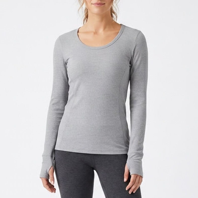 RBX Live Life Active Top Womens M Gray Textured Stretch Thumbholes Athleisure