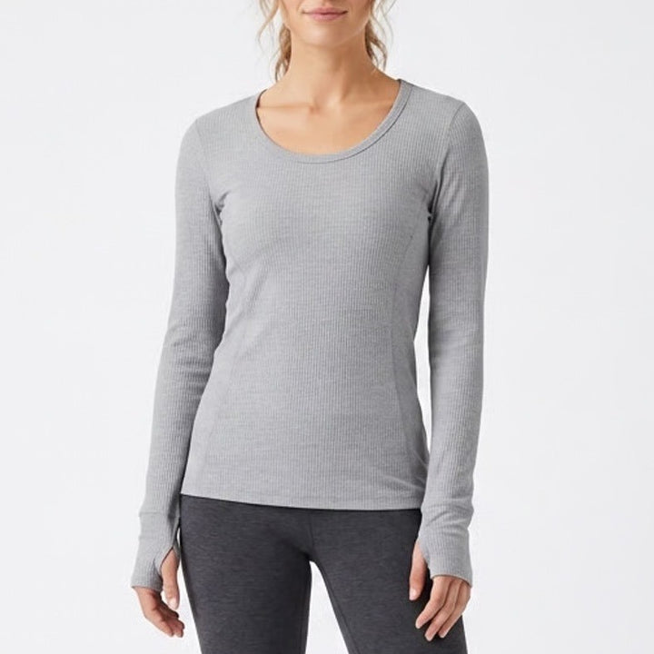 RBX Live Life Active Top Womens M Gray Textured Stretch Thumbholes Athleisure