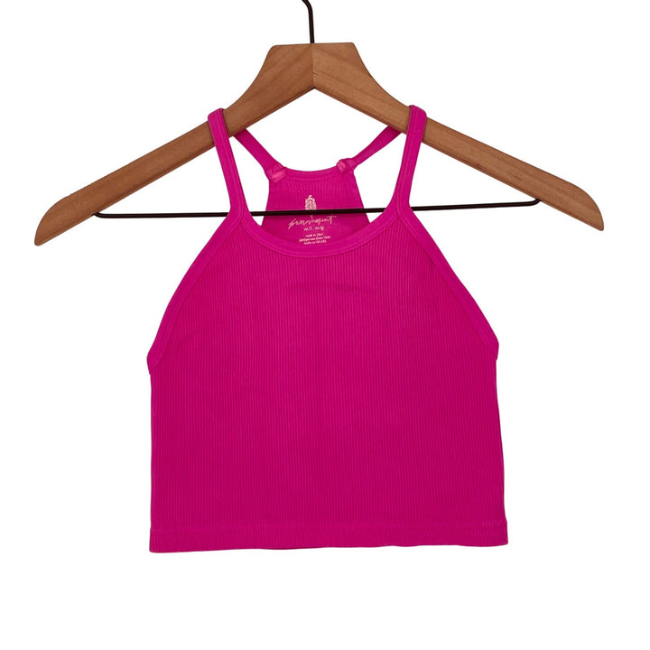 Free People Ribbed Racerback Crop Tank Top Magenta M L