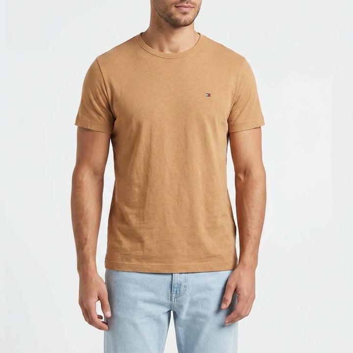 Tommy Hilfiger Mens Organic Cotton Blend Crew Neck T-Shirt Tan Brown Size M