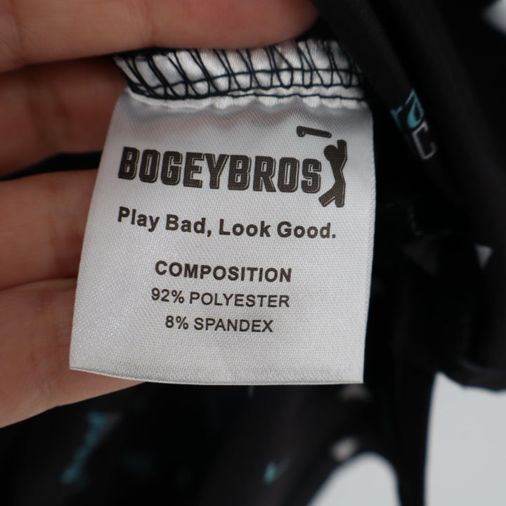 Bogeybros Polo Shirt Mens 2XL Black Printed Stretch Short Sleeve Golf Tennis