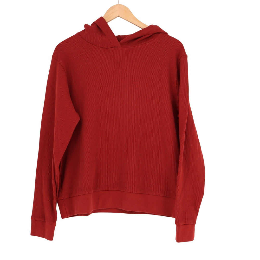 American Giant Thermal Hoodie Womens L Red Cotton Waffle Knit Stretch Pullover