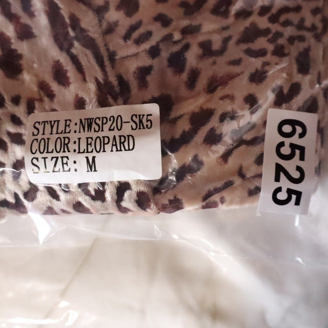 Leopard Print Ruched Mini Skirt Draped Ruffle Velvet Medium