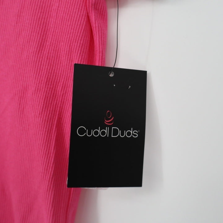 Cuddl Duds T Shirt Womens Small Pink Blue Trim Cotton Ribbed V Neck Sleepwear