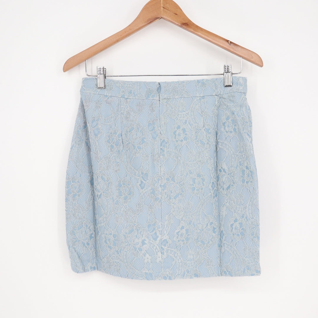Naked Wardrobe Womens Light Blue Floral Lace Mini Skirt Size M