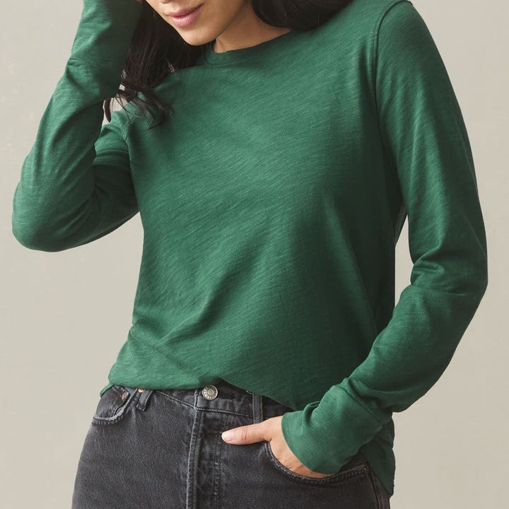 American Giant Premium Slub T-Shirt Womens L Green Cotton Crew Neck Long Sleeve
