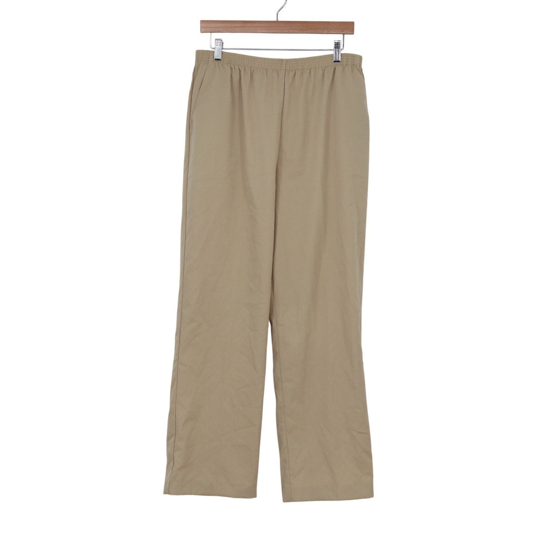 Alfred Dunner Womens Tan Elastic Waist Pull On Straight Leg Pants Size 14 Khaki