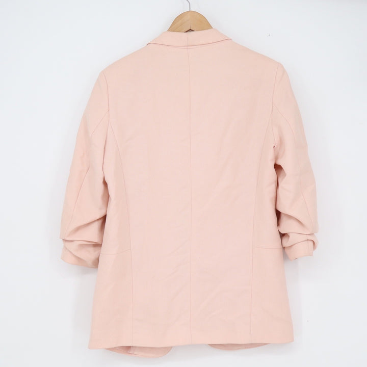 Oodji Ultra Womens Peach Pink Ruched 3/4 Sleeve Open Front Shawl Blazer Size 40