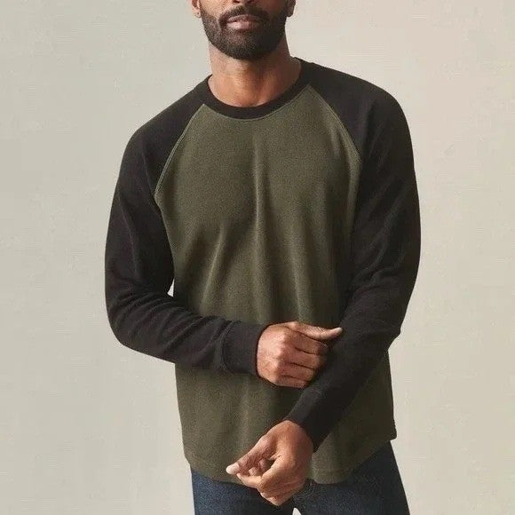 American Giant French Rib T-Shirt Mens XL Green Black Colorblock Cotton Pullover