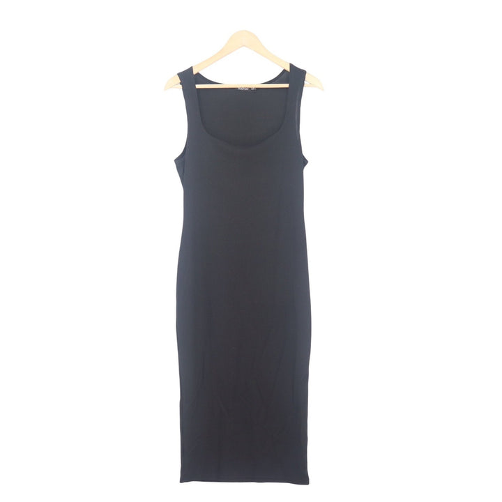 Boohoo Womens Black Ribbed Scoop Neck Sleeveless Bodycon Midi Tank Dress Size 12