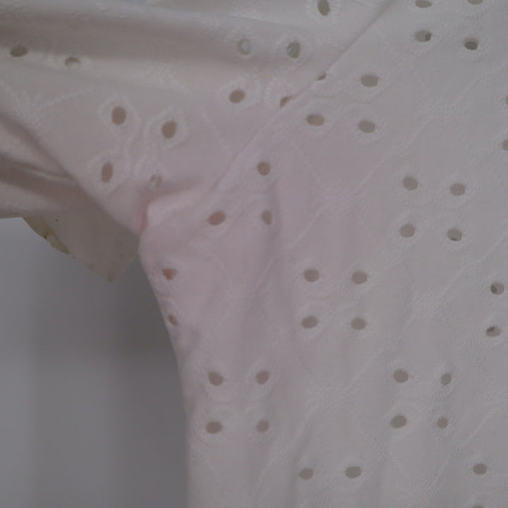 White Eyelet Lace Peplum Top Short Sleeve Ruffle Hem Blouse XXL