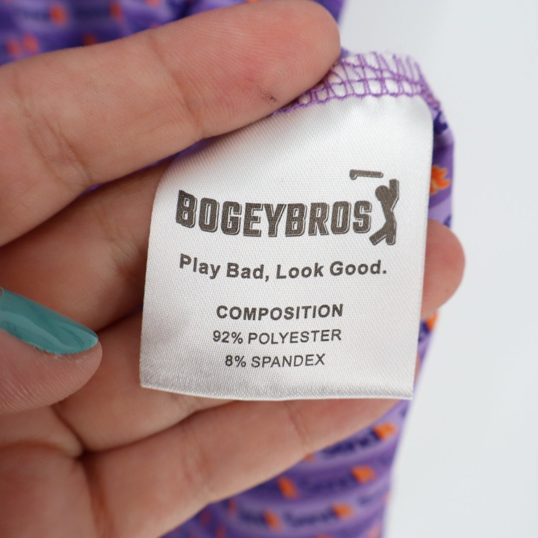 Bogeybros Polo Shirt Mens 2XL Purple Printed Stretch Short Sleeve Golf Tennis