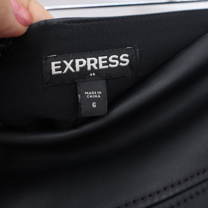 Express Skirt Womens 6 Pencil Black Faux Leather High Waisted Fair