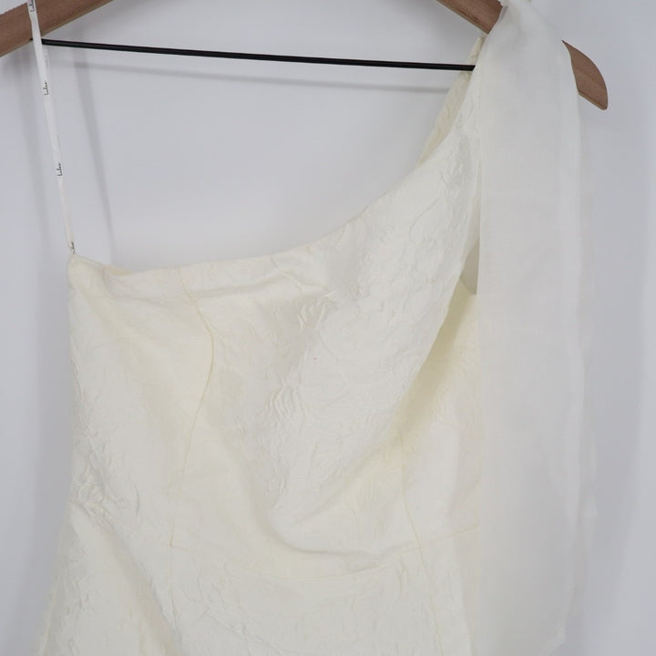 Lulus Unique Perfection Mini Dress Womens M White Floral Jacquard One-Shoulder