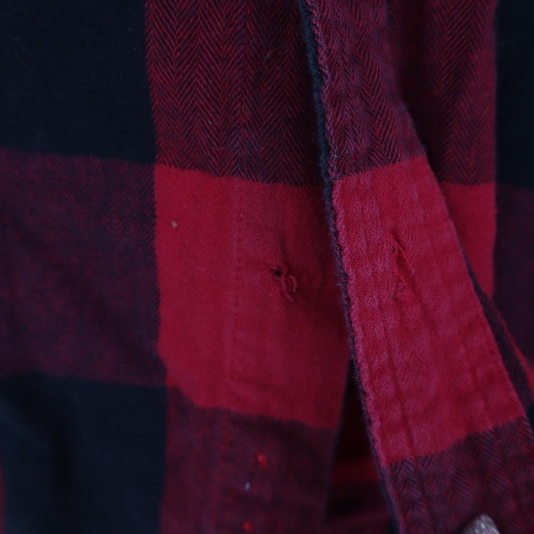 Blue Mountain Flannel Shirt Mens Red Check Long Sleeve Spread Collar Button Up
