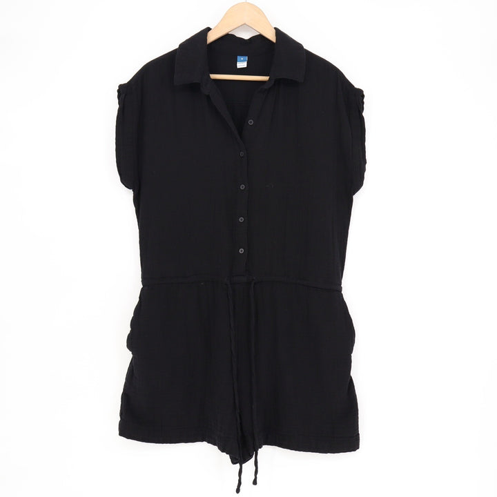 Old Navy Womens Black Button Front Drawstring Waist Romper Size M EAI 314
