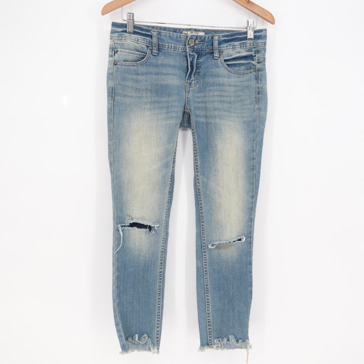 Free People Distressed Light Wash Denim Jeans W25 Ripped Raw Hem