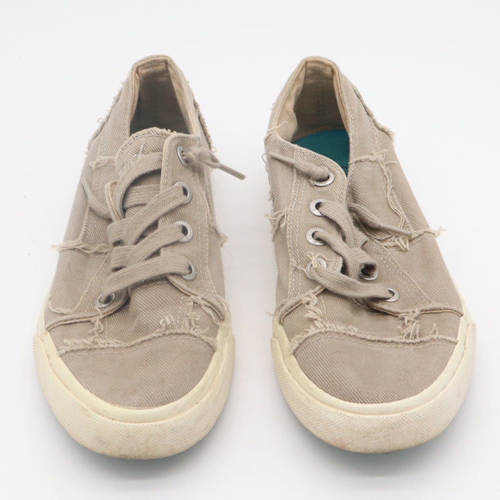 Blowfish Malibu Womens 8 Khaki Canvas Frayed Distressed Low Top Sneakers