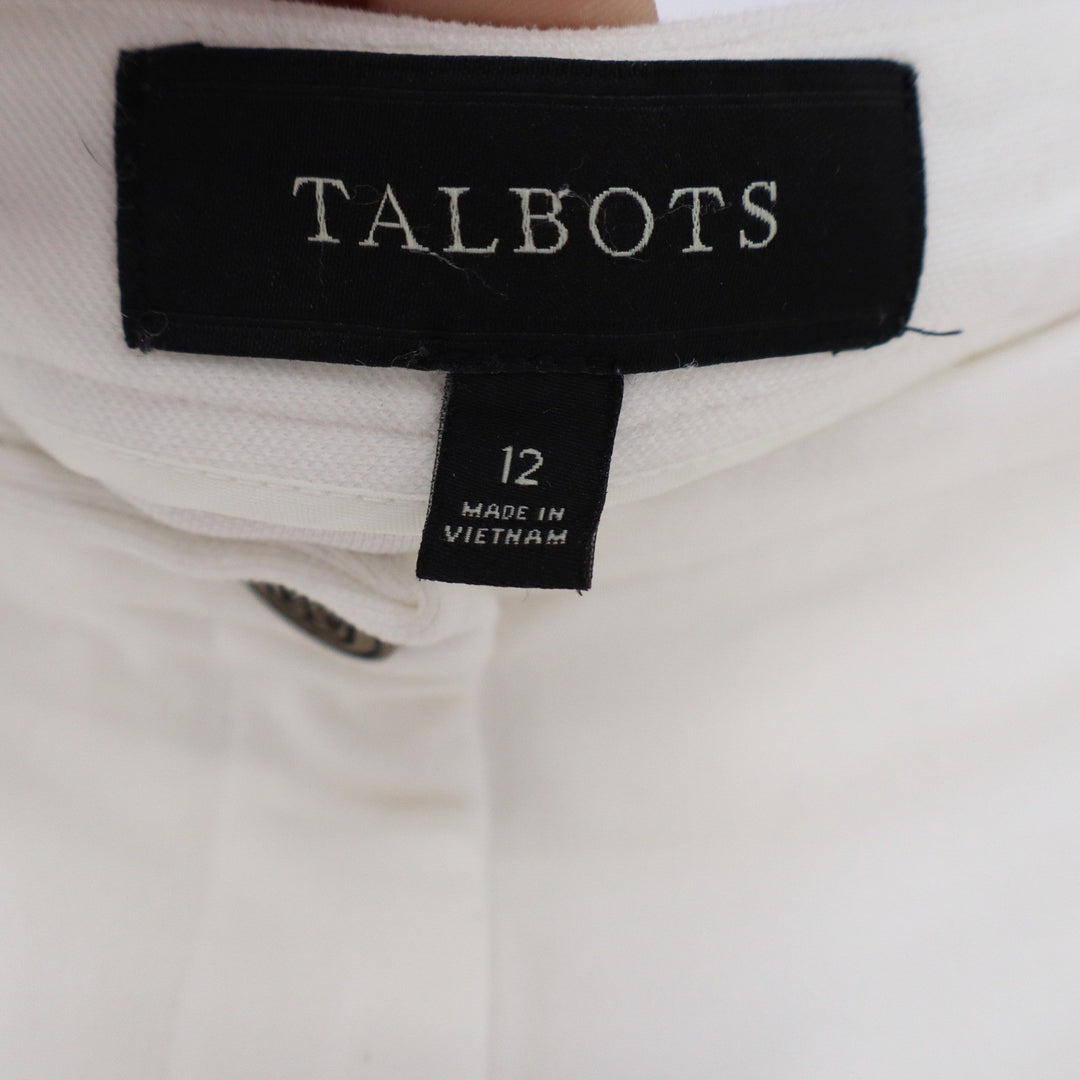 Talbots Dalton White Slim Straight Leg Pants Size 12 Stretch Cotton Nylon