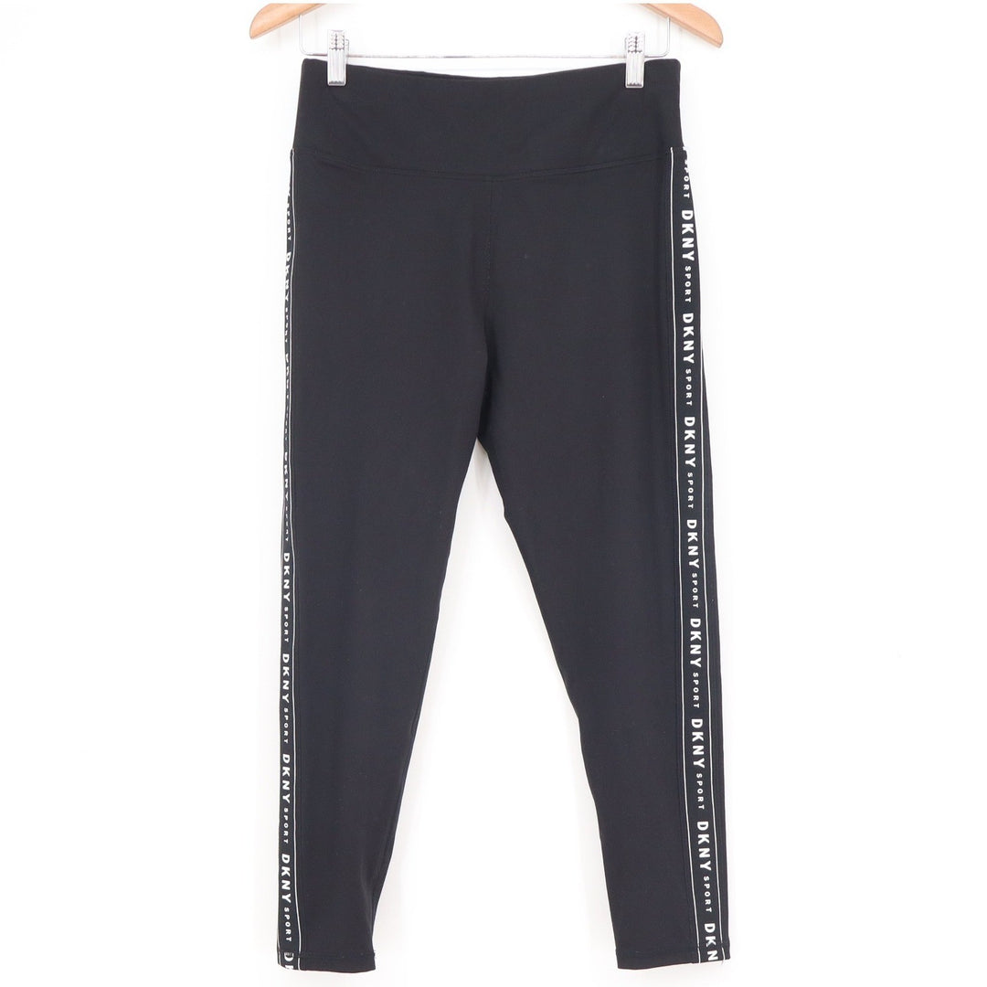 DKNY Sport Womens Black Logo Tape Side Stripe Leggings Size Large Activewear