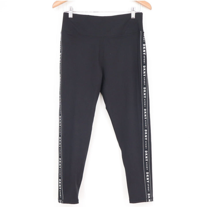 DKNY Sport Womens Black Logo Tape Side Stripe Leggings Size Large Activewear