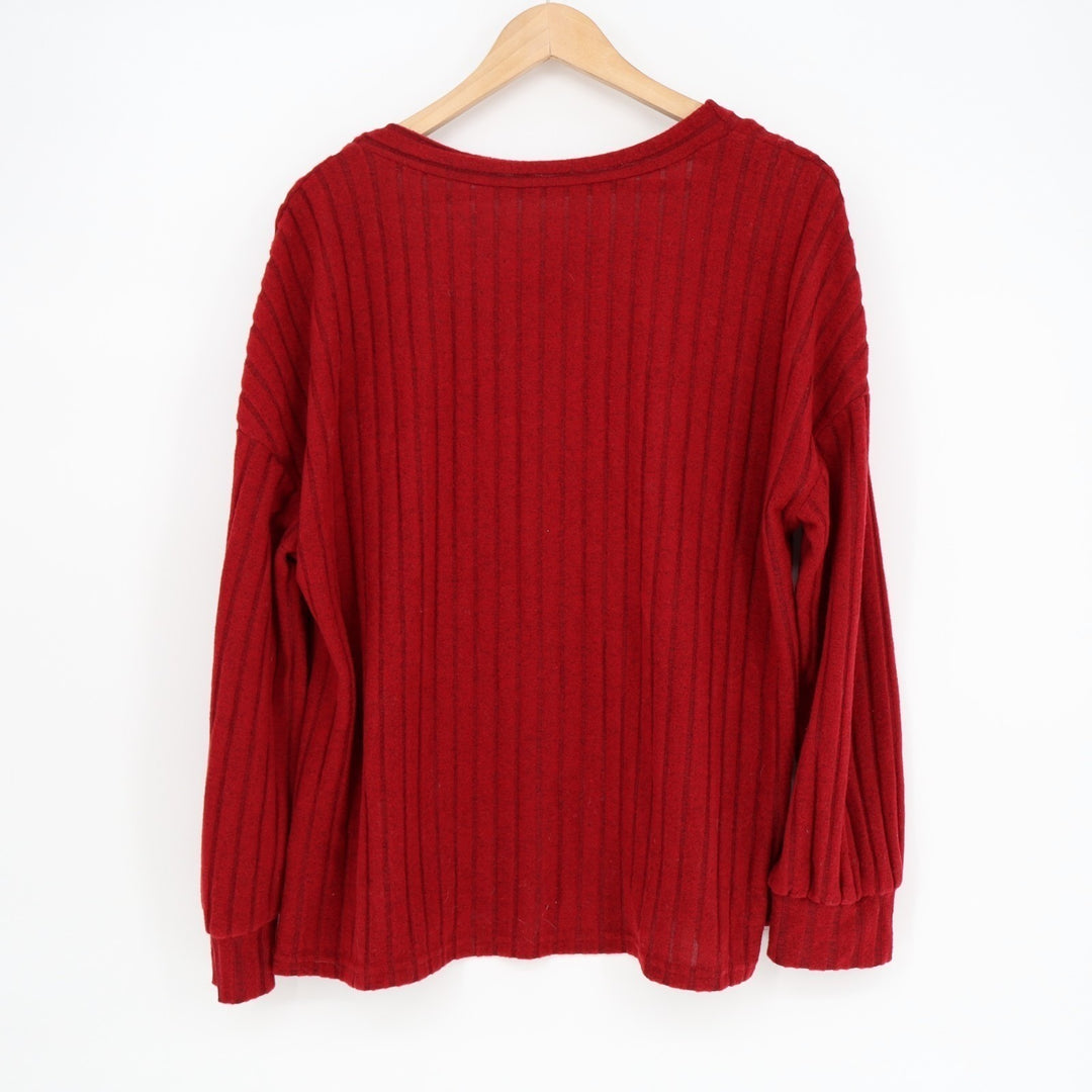 Shein Cardigan Sweater Women Large Burgundy Tight Knit Ribbed Stretch Open Front