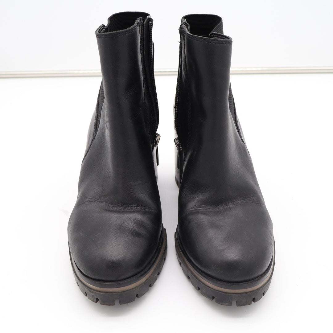 Vince Camuto Black Leather Lug Sole Block Heel Ankle Boots Size 6.5 NFS4153