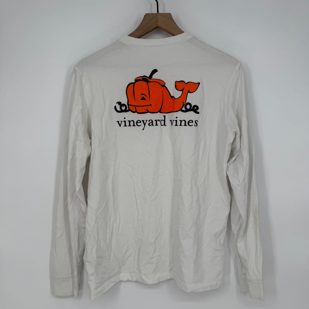Vineyard Vines Shirt Boys XL (18) White Halloween Fall Pumpkin Whale Graphic