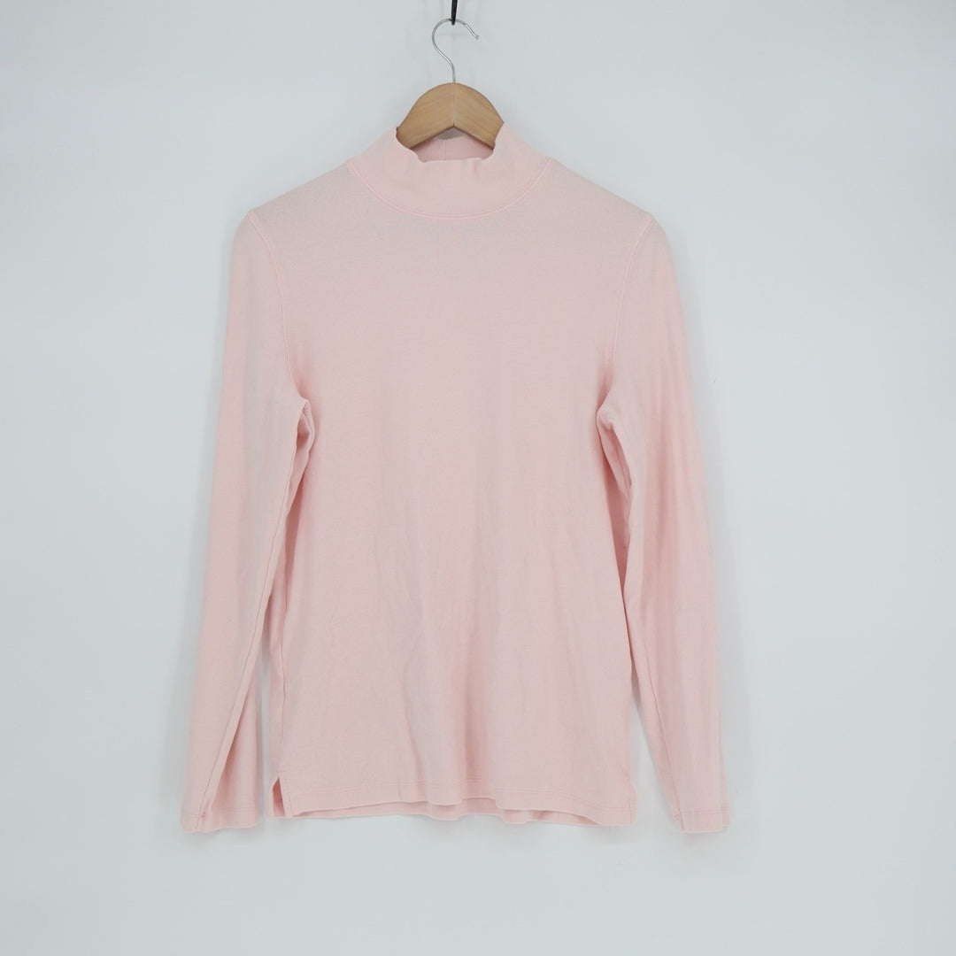 Preswick & Moore Shirt Womens M Light Pink Cotton Stretch Mock Neck Side Slit