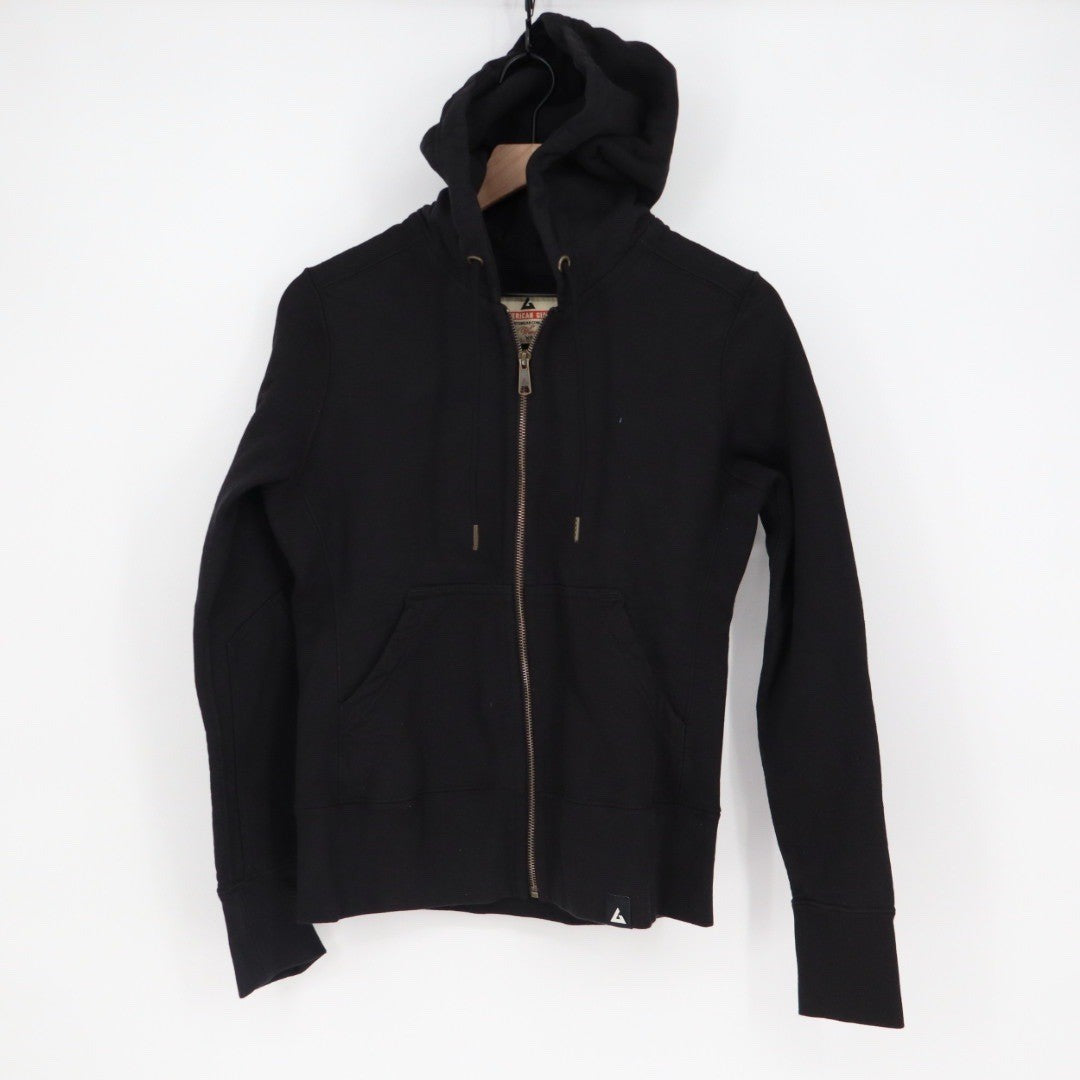 American Giant Womens Black Full Zip Hoodie Sweatshirt USA Logo XS 100 Cotton