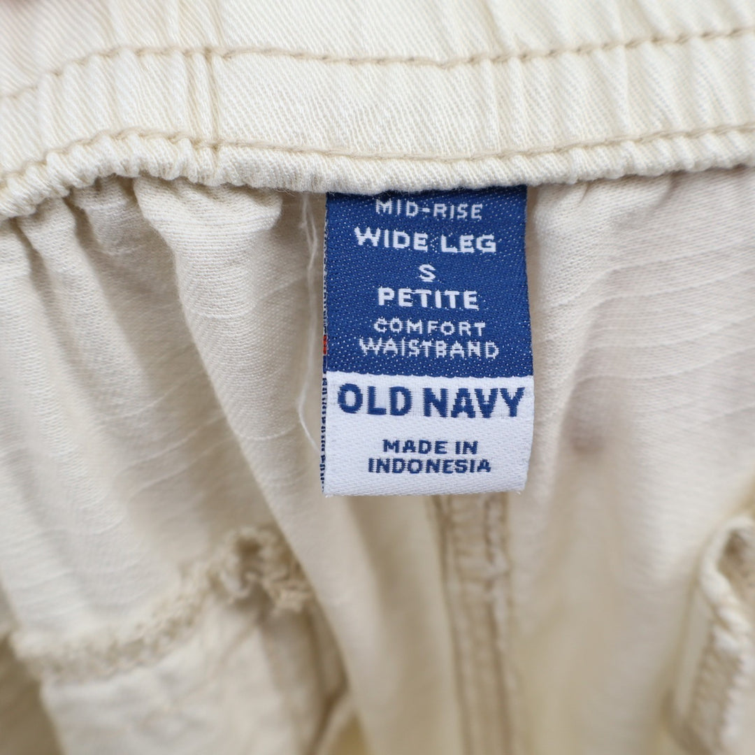 Old Navy Cargo Pants Womens S Petite Beige Cotton Drawstring Mid Rise Wide Leg
