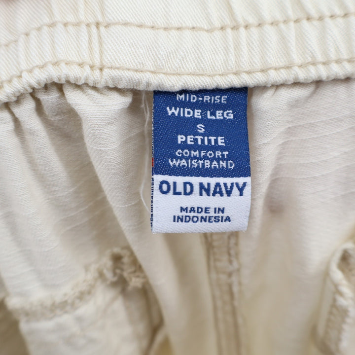 Old Navy Cargo Pants Womens S Petite Beige Cotton Drawstring Mid Rise Wide Leg