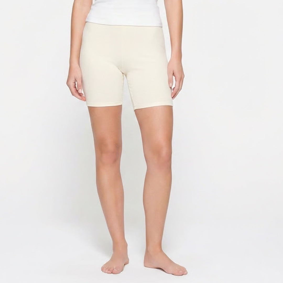 Naked Wardrobe Baby Mama Cream Biker Shorts Small Off-White