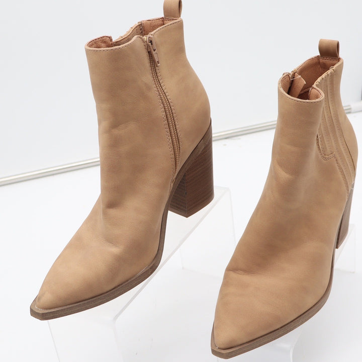 Universal Thread Tan Pointed Toe Block Heel Ankle Boots Size 8.5