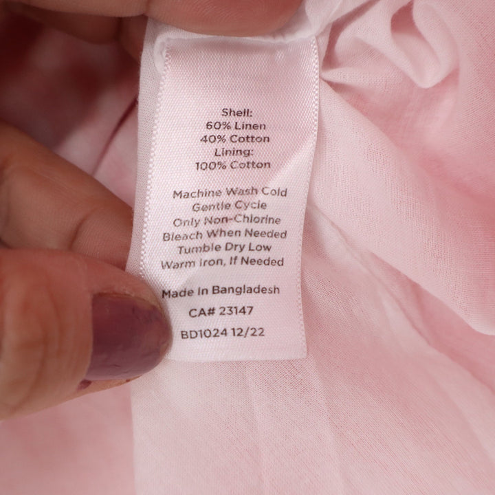 Talbots Petite Pink White Striped Linen Cotton Button Front Mini Skirt 14P