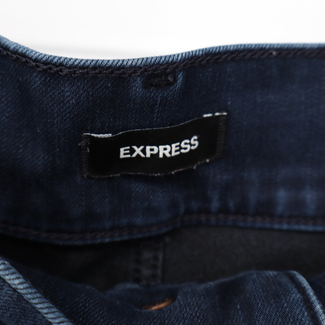 Express Skinny High Rise 4-Way Hyper Stretch Dark Wash Distressed Jeans 12R