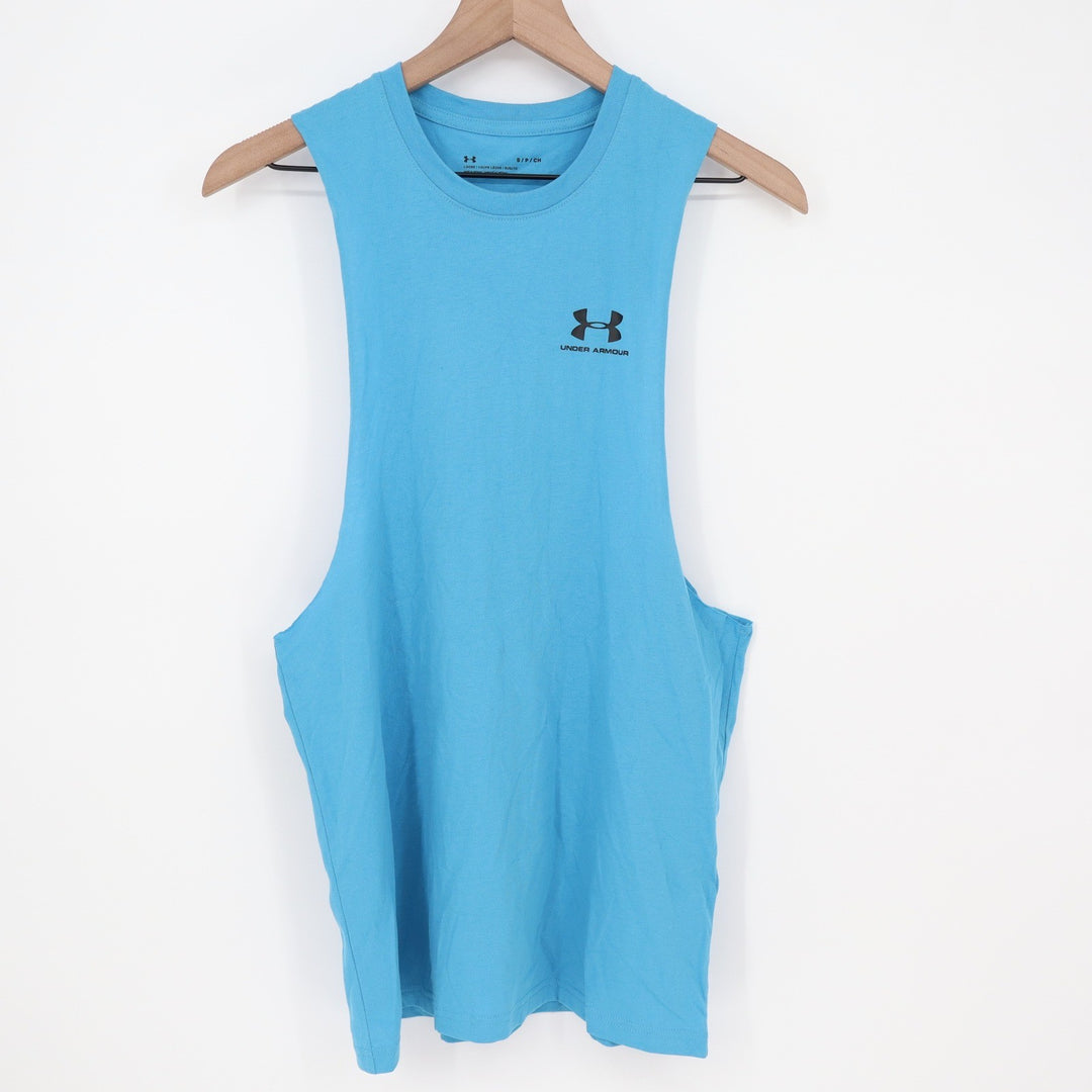 Under Armour Mens Left Chest Cut Off Tank Blue Muscle Tee Small