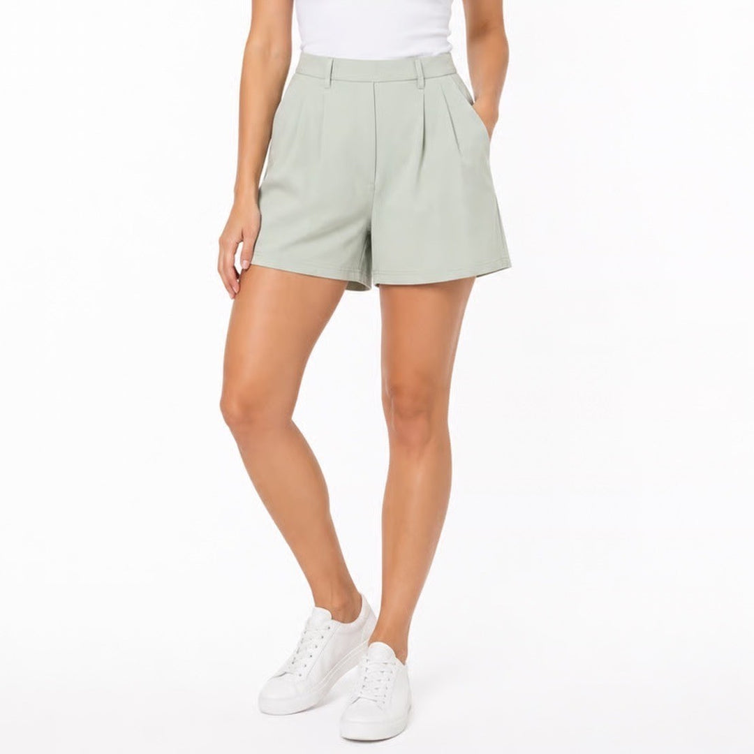 32 Degrees Cool Sage Green Pleated Front High Rise Shorts Womens Small