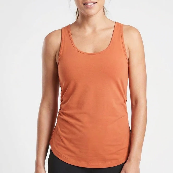 Athleta Renew Support Tank Burnt Orange Ruched Side Sleeveless Top Medium